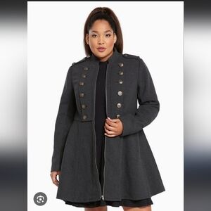 Torrid  Plus Size Charcoal Military Trench Coat.Pit To Pit 22' Length37"Sleeve21